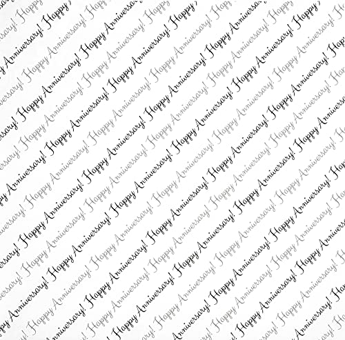 Happy Anniversary Black and Gray Wrapping Paper on White - 24"x10'