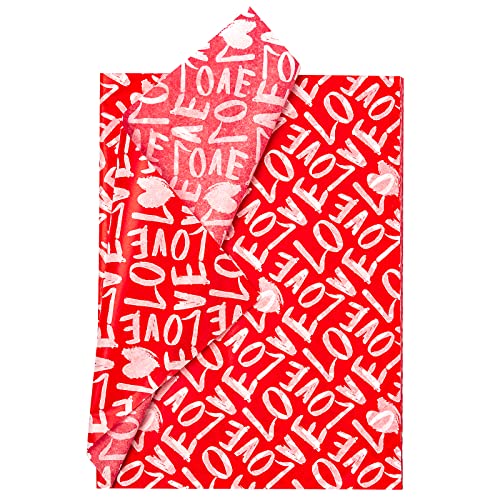 LeZakaa 60 Sheets Tissue Paper Bulk & 30 Pcs Lip Print Gift Sticker -"Love" Lettering Design for Valentine's Day (13.8 inch x 19.7 inch)