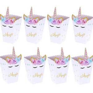 Sumerk 12 Pack Unicorn Popcorn Boxes Snack Boxes Candy Boxes Unicorn Party Favor Boxes Party Food Cookie Containers Baby Shower Birthday Party Decorations Supplies