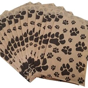 N'ice Packaging 100 Bags Flat Plain Paper or Patterned Bags for candy, cookies, merchandise, pens, Party favors, Gift bags (5" x 7", Paw Print)