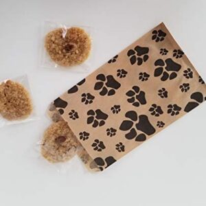 N'ice Packaging 100 Bags Flat Plain Paper or Patterned Bags for candy, cookies, merchandise, pens, Party favors, Gift bags (5" x 7", Paw Print)