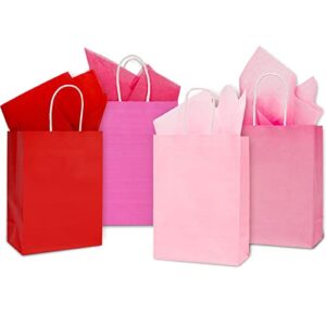 whaline pink bulk kraft party gift bags with tissue paper pink paper bags with handles reusable gift bag grocery goodie bag for valentine’s day birthday baby shower wedding party supplie