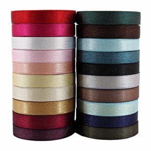baorjct 20 colors 40 yard gold and silver glitter ribbon 3/8″ wide, 2 yard/roll,20 rolls, for bows crafts gifts party wedding，engagement, bridal shower gift wrapping