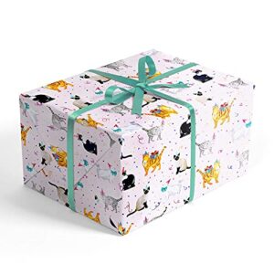 REVEL & Co Party Cats on Pink Premium Folded Wrapping Paper, 2 feet x 10 feet folded birthday feline gift wrap