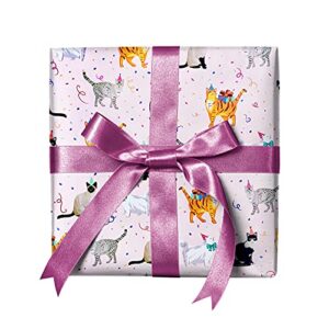 REVEL & Co Party Cats on Pink Premium Folded Wrapping Paper, 2 feet x 10 feet folded birthday feline gift wrap