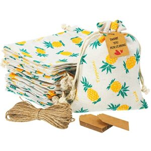 20 pcs pineapple gift treat bags 7 x 5 inch drawstring gift bag hawaiian gift bags with craft tags small party favor bags for summer hawaiian luau holiday birthday wedding party supplies decorations