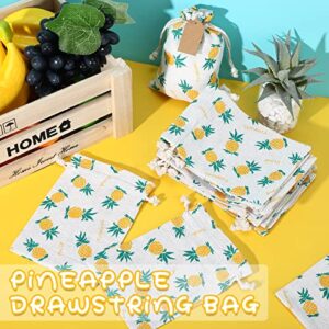 20 Pcs Pineapple Gift Treat Bags 7 x 5 inch Drawstring Gift Bag Hawaiian Gift Bags with Craft Tags Small Party Favor Bags for Summer Hawaiian Luau Holiday Birthday Wedding Party Supplies Decorations