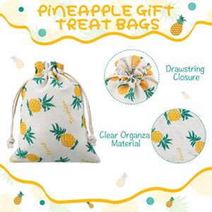 20 Pcs Pineapple Gift Treat Bags 7 x 5 inch Drawstring Gift Bag Hawaiian Gift Bags with Craft Tags Small Party Favor Bags for Summer Hawaiian Luau Holiday Birthday Wedding Party Supplies Decorations