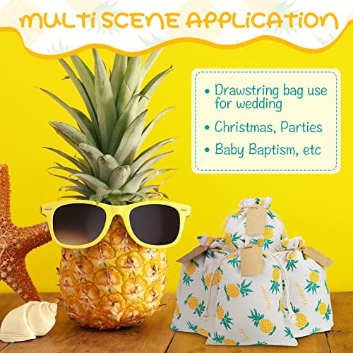 20 Pcs Pineapple Gift Treat Bags 7 x 5 inch Drawstring Gift Bag Hawaiian Gift Bags with Craft Tags Small Party Favor Bags for Summer Hawaiian Luau Holiday Birthday Wedding Party Supplies Decorations