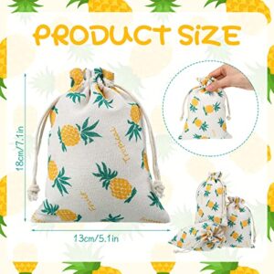 20 Pcs Pineapple Gift Treat Bags 7 x 5 inch Drawstring Gift Bag Hawaiian Gift Bags with Craft Tags Small Party Favor Bags for Summer Hawaiian Luau Holiday Birthday Wedding Party Supplies Decorations