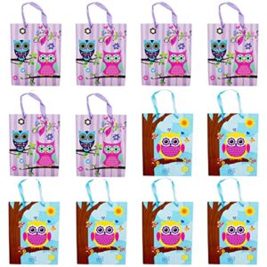 zramo 12 medium owl design party gift bags, birthday gift bags – set of 12 happy birthday gift bags