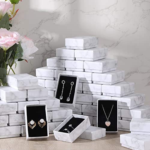 Fumete 150 Pieces Cardboard Jewelry Boxes Marble White Gift Case Paper Gift Boxes for Bracelets Small Gift Wrap Boxes for Necklace Earring Ring Anniversaries Wedding, 2.17 x 3.43 x 1.1 Inch