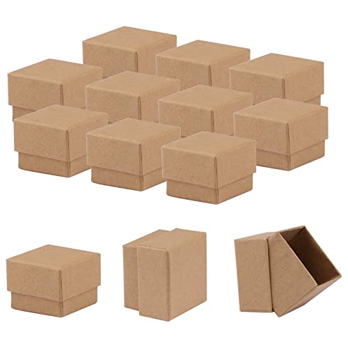 Sdootjewelry Ring Box, 1.97’’ × 1.97’’ × 1.57’’ Kraft Earring Ring Boxes, 20 Pack Cardboard Jewelry Gift Boxes, Brown Small Earring Ring Gift Box with Foam for Wedding Propose