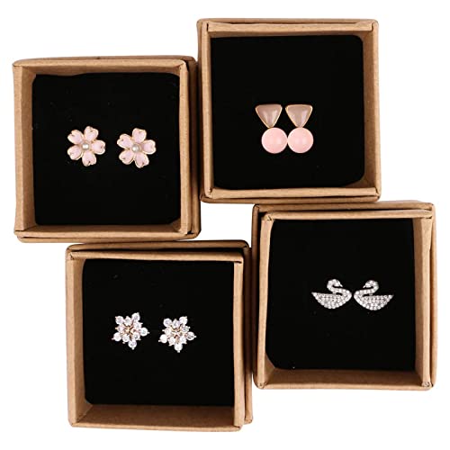 Sdootjewelry Ring Box, 1.97’’ × 1.97’’ × 1.57’’ Kraft Earring Ring Boxes, 20 Pack Cardboard Jewelry Gift Boxes, Brown Small Earring Ring Gift Box with Foam for Wedding Propose