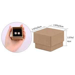 Sdootjewelry Ring Box, 1.97’’ × 1.97’’ × 1.57’’ Kraft Earring Ring Boxes, 20 Pack Cardboard Jewelry Gift Boxes, Brown Small Earring Ring Gift Box with Foam for Wedding Propose