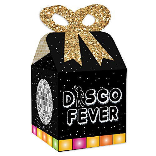 Big Dot of Happiness 70’s Disco - Square Favor Gift Boxes - 1970s Disco Fever Party Bow Boxes - Set of 12