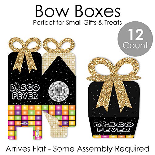 Big Dot of Happiness 70’s Disco - Square Favor Gift Boxes - 1970s Disco Fever Party Bow Boxes - Set of 12