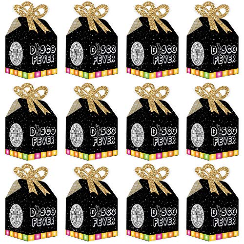 Big Dot of Happiness 70’s Disco - Square Favor Gift Boxes - 1970s Disco Fever Party Bow Boxes - Set of 12