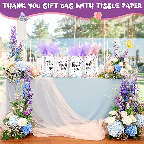 30 Pcs Thank You Gift Bags with Tissue Paper Gold Thank You Wedding Bags with Handle for Business, Shopping, Wedding, Baby Shower, Party Favors (Floral Style)