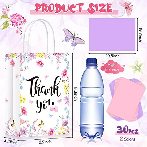 30 Pcs Thank You Gift Bags with Tissue Paper Gold Thank You Wedding Bags with Handle for Business, Shopping, Wedding, Baby Shower, Party Favors (Floral Style)