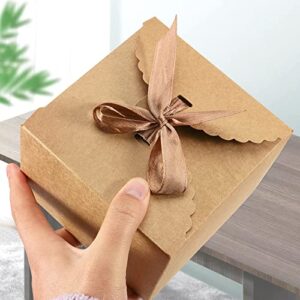 SINJEUN 50 PCS 4.7 x 4.7 x 3.5 Inch Brown Gift Boxes with Lid, Kraft Gift Wrap Box with 50 Ribbon, Decorative Empty Gift Box Craft Paper Boxes for Bridesmaid Proposal, Birthday Party, Wedding