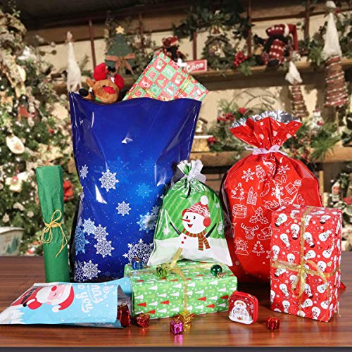 Christmas Bags Large Size Christmas Wrapping Assorted Styles Christmas Goody Bags with Ribbon Ties for Christmas Party Xmas Holiday 30PCS