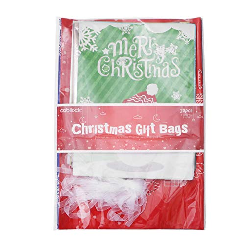 Christmas Bags Large Size Christmas Wrapping Assorted Styles Christmas Goody Bags with Ribbon Ties for Christmas Party Xmas Holiday 30PCS