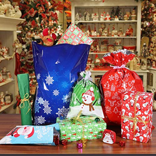 Christmas Bags Large Size Christmas Wrapping Assorted Styles Christmas Goody Bags with Ribbon Ties for Christmas Party Xmas Holiday 30PCS