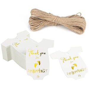 thank you for popping by tags,100pcs gift tag with natural jute twine perfect for bridal showers, birthdays, parties, baby showers favors or special events (gold)