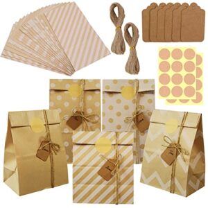 dervea party favor 30-pack gift bags, small brown paper tags stickers jute string set, cute kraft cookie candy goodie bag for birthday baby shower christmas party thank you gifts bag