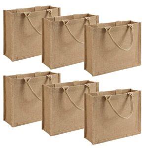 tapleap burlap bags with handles, beach totes, jute bags for bridesmaid gift bags, grocery shopping, wedding favors (6 pcs) 12”x10”x4” small size – reusable and durable for diy and crafts