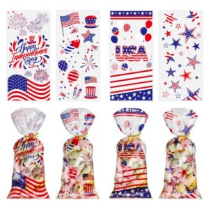 yaroelrd 100 pieces patriotic cello bag independence day cellophane gift bag with gold twist tie for independence day sports event party decorations 4 styles