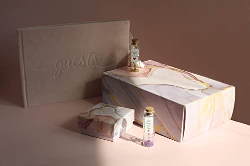 Luxurious Pink Marble & Glitter Gift Box Set (6 Pcs) - Includes 6 Boxes & 6 Cards - 9.5" X 6" X 3" - Perfect for Valentine's Day, Bridesmaid Proposals, Weddings, Baby Showers, Christmas, Anniversaries (Pink)