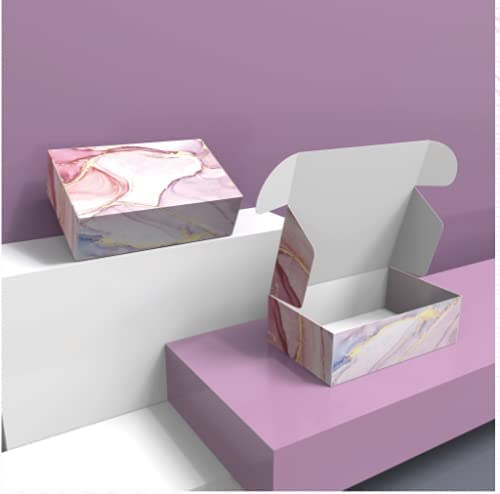 Luxurious Pink Marble & Glitter Gift Box Set (6 Pcs) - Includes 6 Boxes & 6 Cards - 9.5" X 6" X 3" - Perfect for Valentine's Day, Bridesmaid Proposals, Weddings, Baby Showers, Christmas, Anniversaries (Pink)