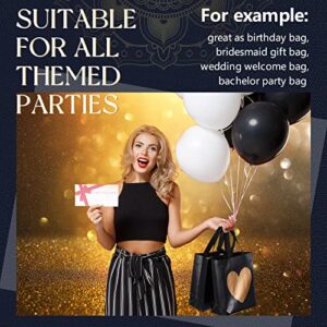 LEIFIDE 24 Pcs Heart Gift Bags with Shiny Gold Heart Print Non Woven Reusable Gift Bags for Wedding Bridesmaid Birthdays Bridal Showers Engagements Anniversaries 8 x 4 x 10 Inch (Black, Gold)