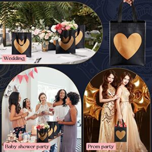 LEIFIDE 24 Pcs Heart Gift Bags with Shiny Gold Heart Print Non Woven Reusable Gift Bags for Wedding Bridesmaid Birthdays Bridal Showers Engagements Anniversaries 8 x 4 x 10 Inch (Black, Gold)