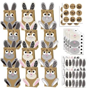 aushenke easter gift goodie bags, bunny diy kraft easter treat paper bags with stickers for spring easter party favors, 12pcs