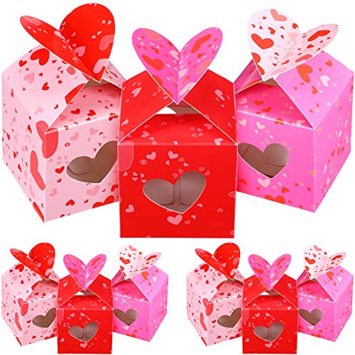 Small Valentines Boxes Valentines Hearts Box Valentine's Day Paper Wrapping Box with Heart Bow for Wedding Baby Shower Party Supplies, 3 Colors (9)