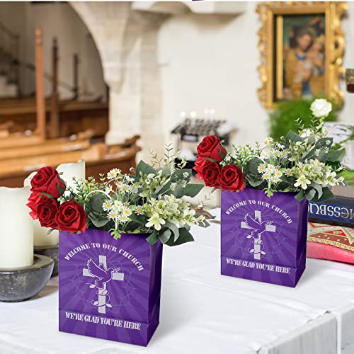24 Pcs Church Welcome Gift Bags Purple Welcome to Our Church Gift Bags Large Religious Welcome Bags for Church Guest Baptism Goodie Bag Bulk Birthday Church Theme Party Supplies 10.7 x 4.3 x 8.7 Inch