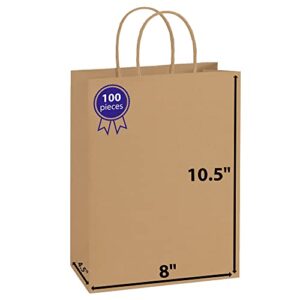 quiddity ware paper bags with handles 100pcs-[8×4.5×10.5] bulk. for gift bags, wedding bags, party bags, shopping bags, kraft bags, retail bags