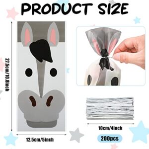 150 Pcs Horse Party Favor Bags Horse Candy Treat Bags Cellophane Bags Party Goody Favors with 200 Silver Twist Ties for Horse Party Favors Western Cowboy, Cowgirl and Farm Birthday Party Supplies