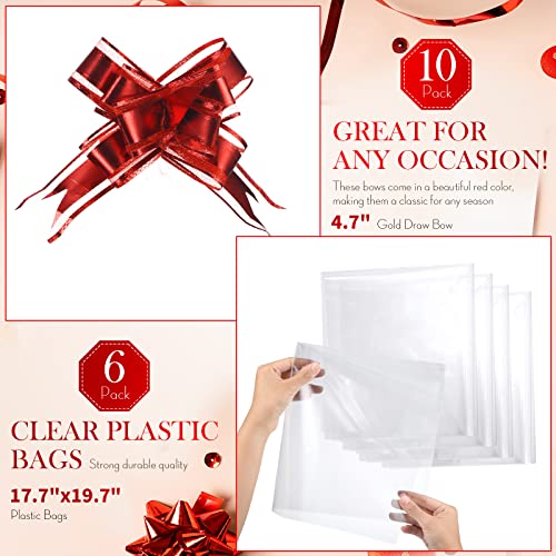 22 Pcs Basket for Gifts Empty Kit Includes 6 Pcs Gift Basket Empty to Fill 6 Pcs Clear Gift Bags 10 Pull Bows Market Tray Favor for Valentines Wedding Holiday Birthday Gift Package (Red Black Plaid)