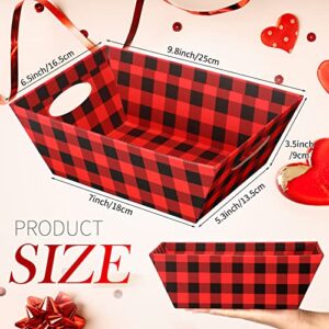 22 Pcs Basket for Gifts Empty Kit Includes 6 Pcs Gift Basket Empty to Fill 6 Pcs Clear Gift Bags 10 Pull Bows Market Tray Favor for Valentines Wedding Holiday Birthday Gift Package (Red Black Plaid)