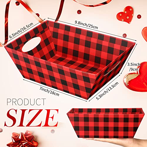 22 Pcs Basket for Gifts Empty Kit Includes 6 Pcs Gift Basket Empty to Fill 6 Pcs Clear Gift Bags 10 Pull Bows Market Tray Favor for Valentines Wedding Holiday Birthday Gift Package (Red Black Plaid)