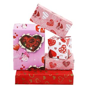 heart gift wrapping paper, 4 sheet love heart printed birthday wrapping paper for valentine’s day, 20×28″ per sheet folded flat gift wrap for mother, lover, wife, beloveds, wedding bridal shower