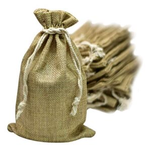 Supply Friend 50 Burlap Bags with Drawstring, 5x8 Inch (5x7 Internal) Gift Bag Bulk Pack - Wedding Party Favors, Jewelry and Treat Pouches (Brown)