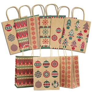 lulu home christmas paper gift bags with handle, 24 pieces medium christmas kraft paper bags with handle, assorted christmas prints for party favors