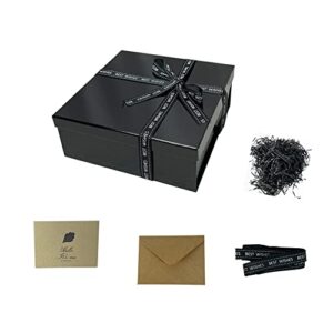 manoczy empty gift box 9.1×9.1×3.6 inch folding cardboard birthday present container ribbon (black)