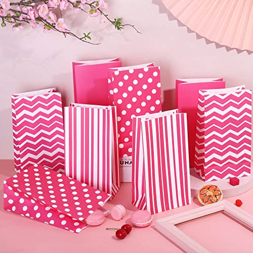 MIMIND 40 Pieces Party Paper Favor Bags Kids' Goodie Bags Kraft Candy Treat Bags for Birthday Wedding Party Christmas, Hot Pink