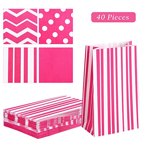 MIMIND 40 Pieces Party Paper Favor Bags Kids' Goodie Bags Kraft Candy Treat Bags for Birthday Wedding Party Christmas, Hot Pink